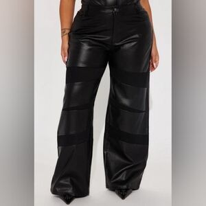 Fashion Nova Black Wide Leg Faux Leather Pants